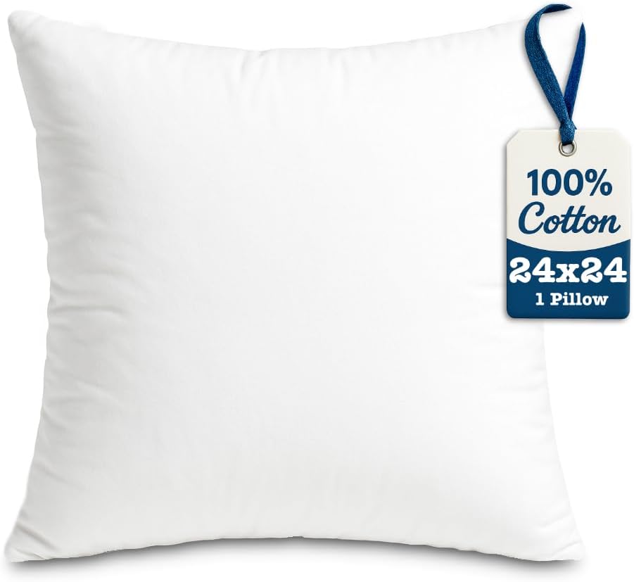 Foamily Throw Pillow Inserts 100% Cotton 24x24 Pillow Inserts for Decorative Pillows for Couch and Bed Indoor Cotton Pillow Stuffing