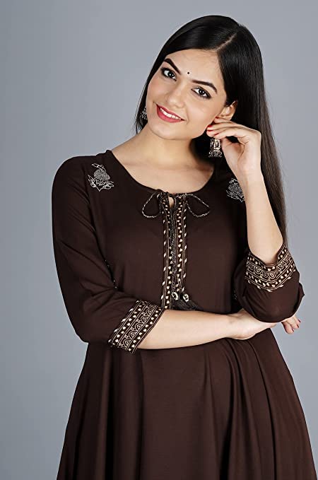 Image of JAYROSH Women's Embroidered Rayon Anarkali Kurta Gown | Flared Kurti for Women & Girls
