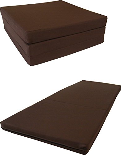 D&D Futon Furniture Solid Brown Shikibuton Tri fold Foam Beds 3 x 27 x 75, 1.8 lbs high Density Resilient White Foam, Floor Foam Folding Mats.