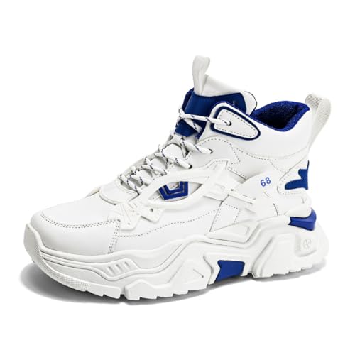 Men's High Top Fashion Leather Chunky Sneakers Casual Platform Non-Slip Athletic Street Walking Driving Tennis Shoes