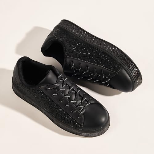 Image of UUBARIS Women's Glitter Tennis Sneakers Neon Dressy Sparkly Sneakers Rhinestone Bling Wedding Bridal Shoes Shiny Sequin Shoes