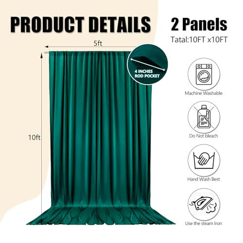 Image of 10ft x 10ft Dark Green Backdrop Curtains for Parties, Polyester Fabric Backdrop Drapes with Rod Pockets for Weddings, Birthday, Halloween, Photography, Christmas Party Background Curtain, 2 Panels