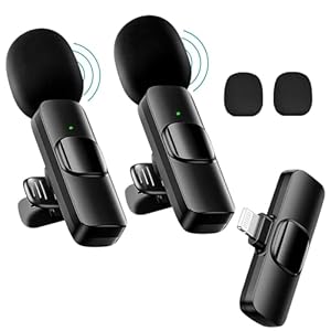 Mini Microphone, 2 Packs Wireless Microphone for iPhone iPad, Wireless Lavalier Microphone, Professional Microphone for iPhone Video Recording, Live Streaming, YouTube, Vlog, TikTok,Facebook