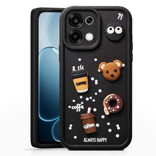 Image of Bintage CASE Cute Fun Taddy Cartoon 3D Ball Bear Milk Cake Coffee Silicon Case Full Body & Camera Protection Back Cover Compatible for Oppo F31 5G - Black
