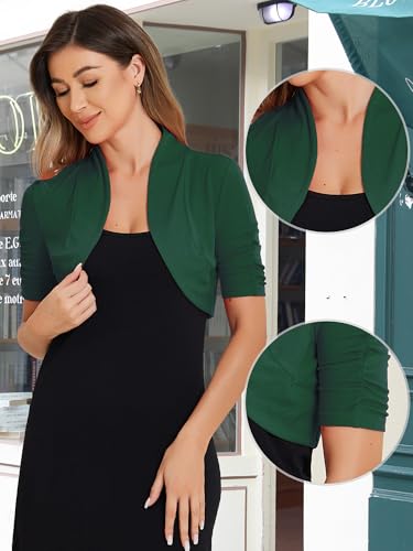 Image of Allegra K Short Sleeve Shrugs for Women Ruched Sleeve Open Front Cropped Bolero Cardigan