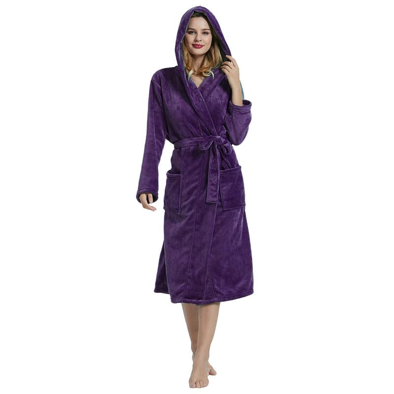 Image of HEARTNICE Womens Hooded Fleece Robe, Soft Bathrobe for Womens, Cute Long House Coat