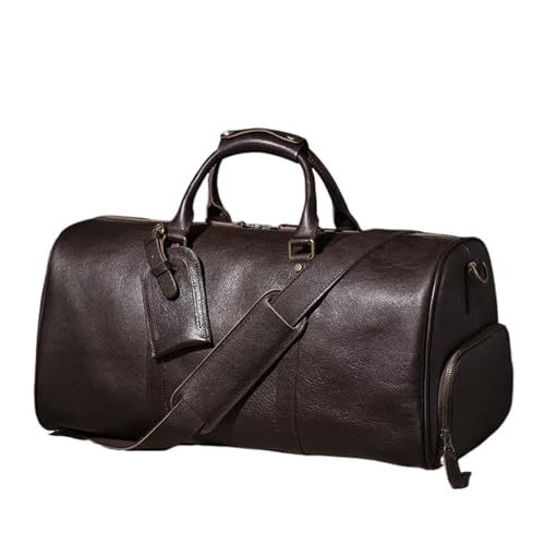 Travel Bag Men's Travel Bag Genuine Leather Luxury Luggage Bag Women's Weekend Duffle Bag Vintage Business Handbag(Coffee)