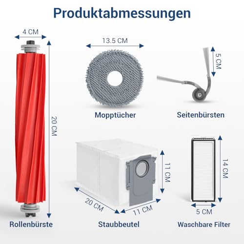 BUXEBUX 26 Stück Zubehör für Roborock QV 35A, QV 35S Saugroboter Ersatzteile, 2 Hauptbürsten, 4 HEPA-Filter, 6 Wischpads, 6 Seitenbürsten, 6 Staubbeutel, 1 Schraubendreher, 1 Sauberes Werkzeug