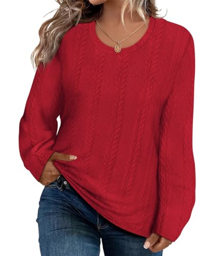 Image of CARCOS Womens Plus Size Tops Basic Fall Cable Knit Sweaters Long Sleeve Shirts Crewneck Lightweight Tunic Tops XL-5XL