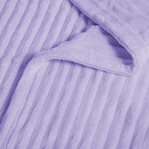 Vessia Flannel Fleece Throw Blanket For Couch,Sofa,Bed, 300Gsm Striped Lavender Blanket Throw For Adults And Kids, Super Soft Warm Cozy Lightweight Ribbed Lilac Throw For All-Season(Light Purple) #TOP5