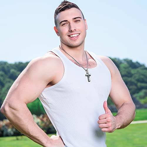 Silver deer [Hypoallergenic Cross Necklace for Men【2in DIY extension】 Stainless Steel Plain Cross Pendant Necklace for Men Box Chain 21.65in2