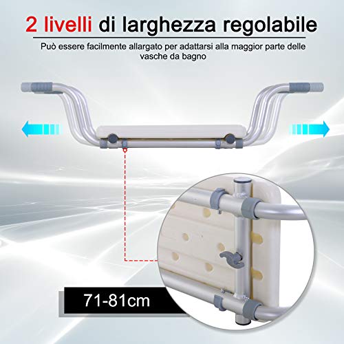 Homcom Sedile Per Vasca In Lega Di Alluminio E Plastica, Sgabello Per Vasca Da Bagno Larghezza Regolabile 73-83Cm, Max. Carico 150Kg - 3