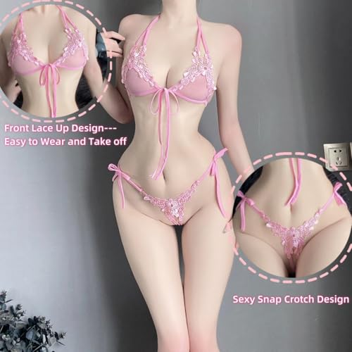 Womens Sexy Micro Bikini Set Extreme Halterneck Tiny String Tie Side Two Piece Swimsuit Extreme Bathing Suit4