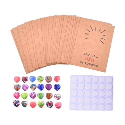 24 tarjetas de San Valentín con gemas en forma de corazón, regalo del día de San Valentín para niños, regalo divertido de intercambio de piedras preciosas para niños y niñas, recuerdos de fiesta en el