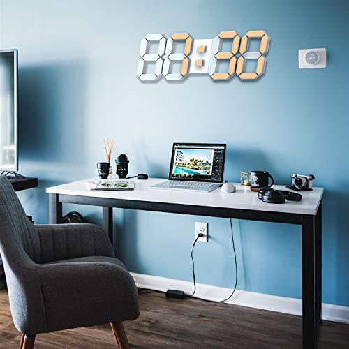 Covery 3D Wall Led Clock Alarm Clock 14.7 Inch Bigger Number Clock 12/24 Hr Time Display With Remote Control 30,000Hrs Led Life Temperature Corded Electric Include Power Cord And Not Power Head #TOP4