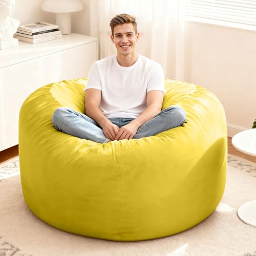 Image of HABUTWAY Bean Bag Chair: Giant 4' Memory Foam Furniture Bean Bag Chairs for Adults with Microfiber Cover 4Ft(Lemon)