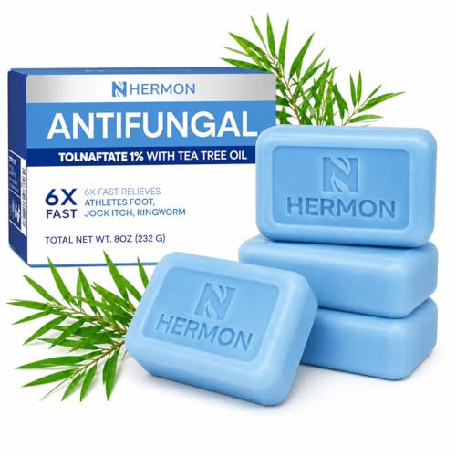 Image of Hermon Antifungal Soap with Tea Tree Oil: Antifungal Bar Soothing Care & Relief of Itchy for Ringworm Jock Itch Athletes Foot - Body & Face Wash (2-Pack (4 Bars Original Tea Tree))