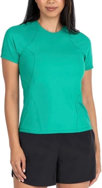 Spyder Active Women's UPF 50+ Ribbed Short Sleeve Tee Shirt (US, Alpha, Medium, Regular, Regular, Green)