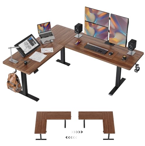 Image of FEZIBO 75x63 L Shaped Standing Desk, Electric Height Adjustable L Shaped Desk, Suitable for Home Office, Black Walnut