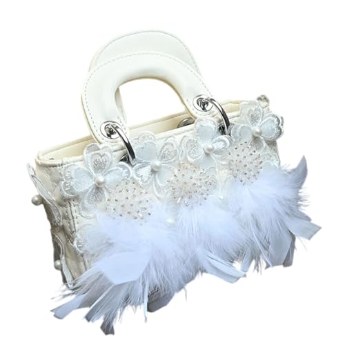 Sac à main en dentelle haut de gamme avec détails de perles et plumes