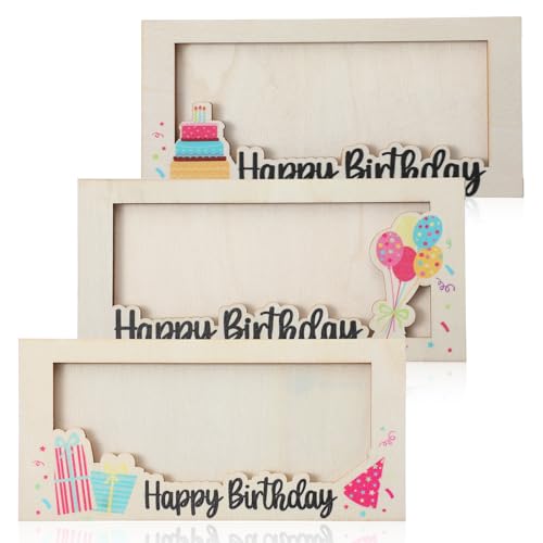 Lnngub 3 soportes para dinero de cumpleaños, caja de tarjetas de madera, soportes para tarjetas de cumpleaños, soporte para dinero en efectivo, regalo de bricolaje para fiestas