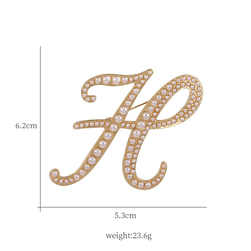 Image of Gold Initial Letter A-Z Brooch Pin Imitation Pearl Initial Letter Pin Gold 26 Alphabets Badges Breastpin for Women Girls Clothing Hat Bags Decor (H)