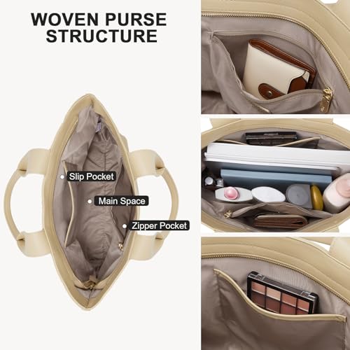BOSTANTEN Woven Tote Bag for Women Top Handle Purses and Handbags Shoulder Crossbody Purse With Zipper4