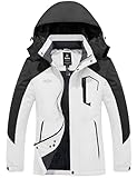 wantdo Women's Waterproof Ski Jacket Windproof Snow Coat White Black L