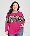 CARCOS Women Plus Size Tops Leopard Loose Loose Shirt Long Sleeve Hot Pink Color Block Tops Crew Neck Pullover Casual Blouse 2X 18W 20W