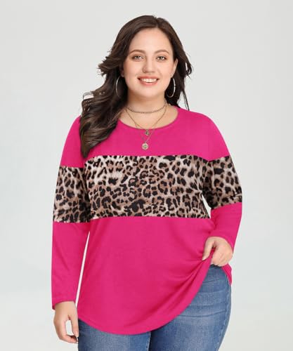 Image of CARCOS Plus Size Tops for Women Color Block Flower /Striped /Camo Crew Neck Long Sleeve Tee Shirt