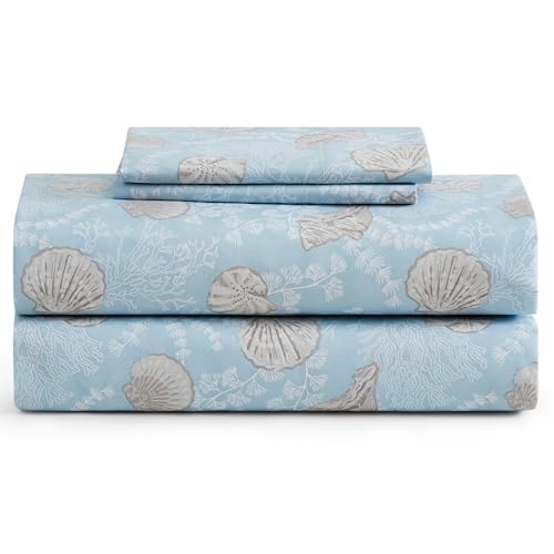 Image of Caribbean Joe Full Coastal Print Microfiber Sheet Set, Lacey Shells