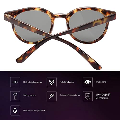Poxas Round Sunglasses Vintage UV400 Protection for Women Outdoor Glasses Tinted Lens (Leopard/Grey)4