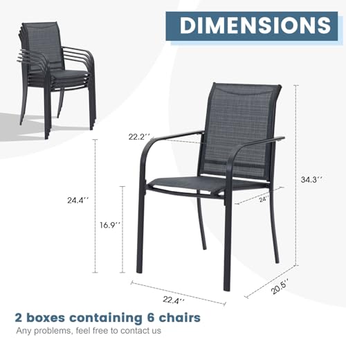 Image of DIFY Patio Dining Chairs Set of 6, Stackable Outdoor Metal Chairs for Garden, Porch and Lawn, Grey