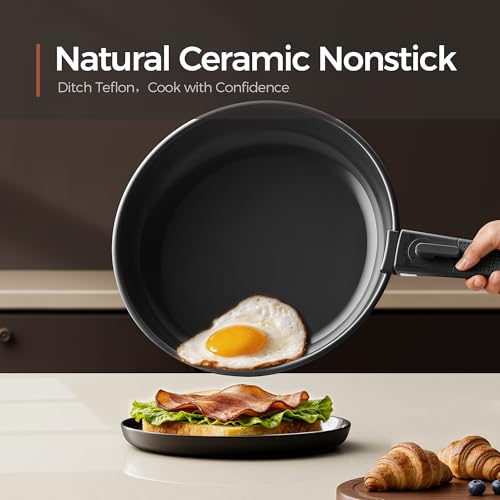 Image of 16PCS Pots and Pans Set Non Stick, Diamond-Titanium Ceramic Cookware Set & 3 Layer Stainless Steel with Detachable Handle, Induction Cookware, Non Toxic Oven /Dishwasher Safe, Black