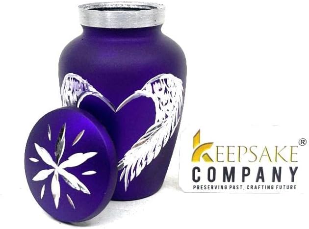 Purple Small Urns for Human Ashes - Angel Wings & Heart Mini Urns - Cremation Keepsakes urns for Ashes - Ash Holders – Urn -ERN - Tiny Urns for Men - Miniature Urn - (Single)