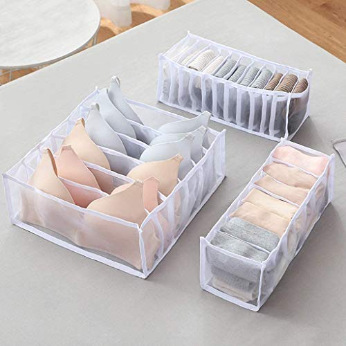 TOPARCHERY Foldable Bra & Underwear Organizer - 3 Set Drawer Divider Storage for Bras, Socks, Ties - White by TOPARCHERY - Used condition - US$12.94