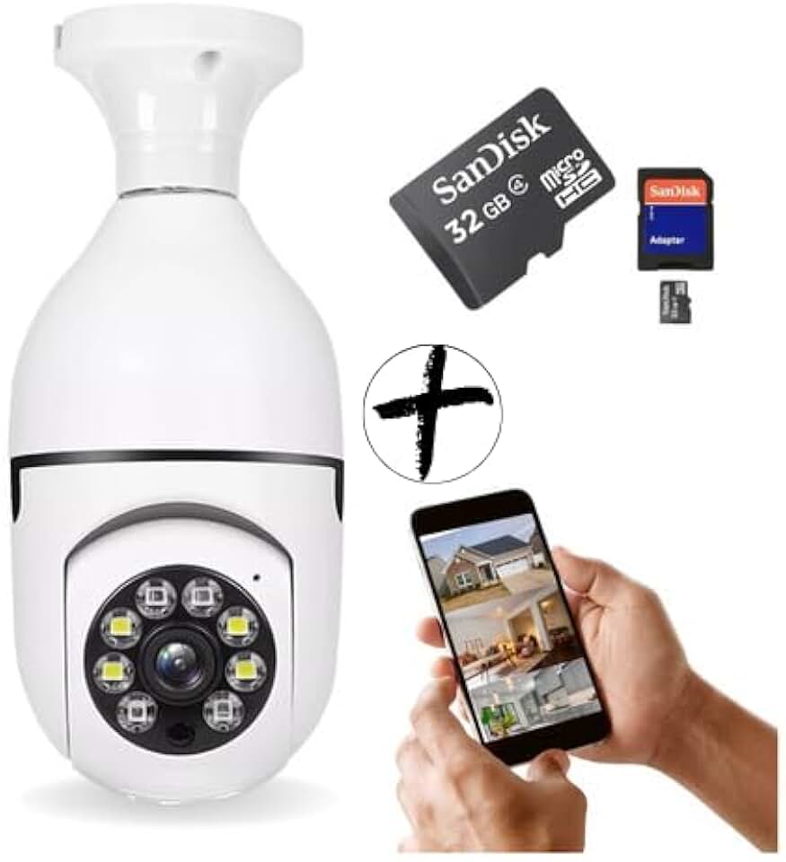Camera Lâmpada Wifi Ip yoosee Segurança Panorâmica Giratória 360 1080P + cartão de memória 32G SanDisk/com Visão Noturna, Câmera espiã, Pet, crianças, idosos, viagens