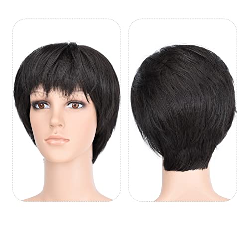 HSPJHTM Short Black Wigs With Bangs 8" Hair Wig Daily,Halloween Synthetic