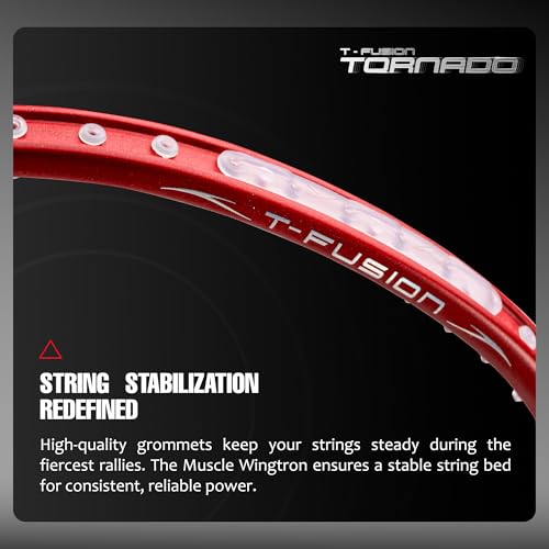 Image of Hundred T-Fusion Tornado Badminton Racket with Full Cover | ≤32 lbs | Performance Racket | Sturdy Frame & Smooth Swing | Offensive Shots & Fast Game
