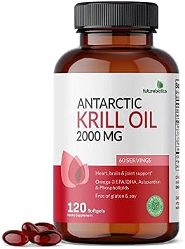 Futurebiotics Antarctic Krill Oil 2000mg with Astaxanthin, Omega-3s EPA, DHA and Phospholipids - 100% Pure Premium Krill Oil Heavy Metal Tested, Non GMO 120 Softgels