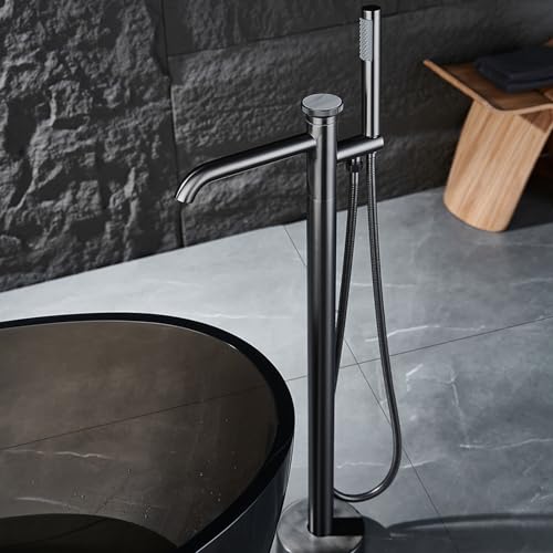 Grifo Bañera de Suelo Gris Pistola Interruptor Giratorio 2 Salida Agua Grifos Duchas de Baño con Alcachofa Cobre