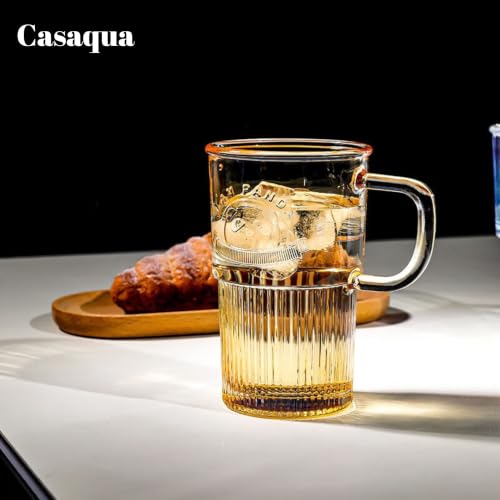 Image of Iridescent Glass Tumbler with Handle Lid and Straw - 400ML, Set of 1, Travel Coffee Sipper Mug Leakproof for Juice Cocktail Iced Tea Smoothie Hot Cold Drink Cup (Receiving Random Color)