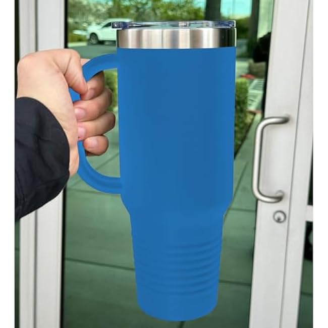 LaserGram 40oz Vacuum Insulated Travel Mug with Handle, Bowling Ball and Pins, Personalized Engraving Included (Dark Blue)