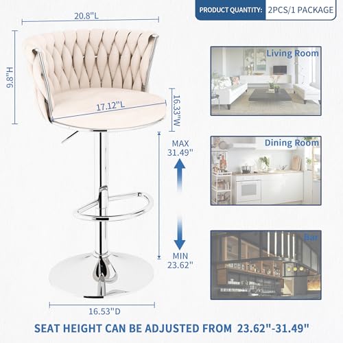 AWQM Beige Set de 4 Butacos de Bar, Taburetes Ajustables con Giratorio 360°, Tapizado en Terciopelo, Sillas para Isla de Cocina con Respaldo y Reposapiés miniatura 2