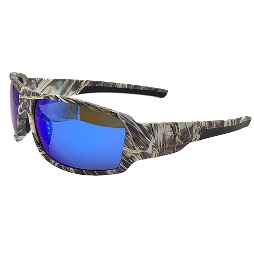 Tryway Fishing Sunglasses for Men Polarized Sunglasses, Hunting Sunglasses with TR90 Camo Frame, Fishing Glasses to See Fish in Water, UV Protection,Reduce Glare, Driving glasses (CAMO BLUE)