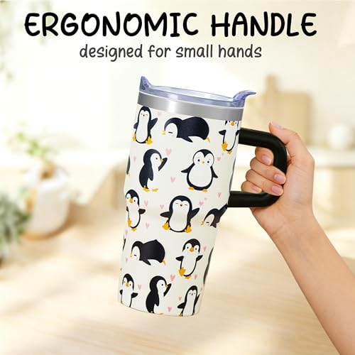 syuwdsnm 20oz Penguin Tumbler with Handle, Insulated Stainless Steel Cup with Rotating Lid & Straw, Leak-Proof Water Bottle for Kids Girls Women, Birthday Christmas Back to School Gift by syuwdsnm - Used condition - Image 3