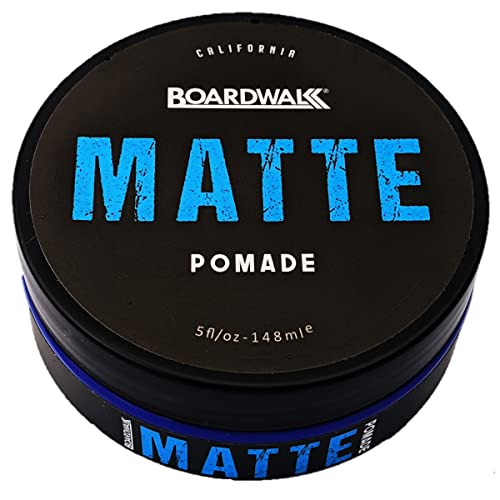 Boardwalk Matte Pomade 5oz Firm Hold Clay, Strong Hold - Matte Finish. Water-Based/Soluble, Made with Volcanic Ash and Aloe-Vera, Vegan & Paraben-Free.
