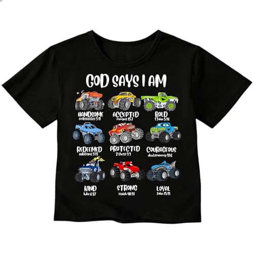 Zcaynger Toddler Boys Christian Construction Truck Shirt Kids Excavator Graphic T Shirt Cotton Short Sleeve Faith Tee 3-10T Black