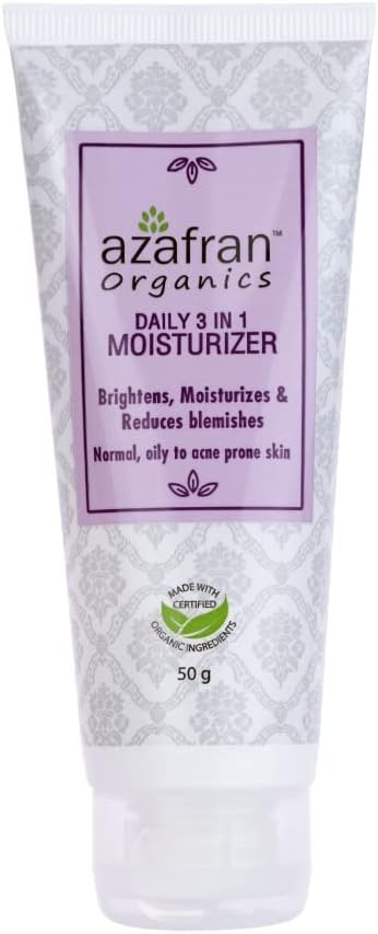 Azafran Organics Daily 3-In-1 Luxury Face Moisturizer, 1.76oz, With Both Kojic Acid and Salicylic Acid for Acne-Prone, skin care, Hypoallergenic and Anti-Inflammatory