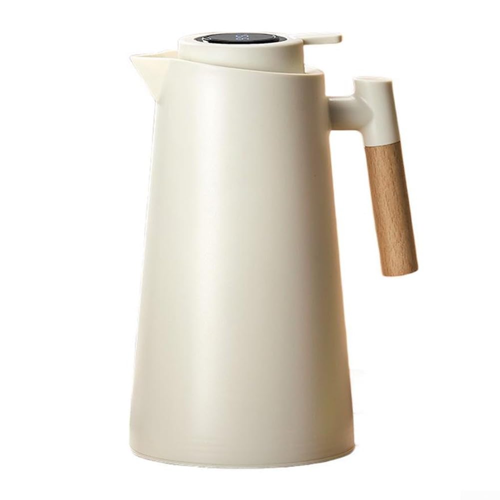 Isolierkanne 1L Glas mit 24h Temperaturhaltung - für vakuum Kaffeekaraffe Holzoptik für griff für Büro Camping